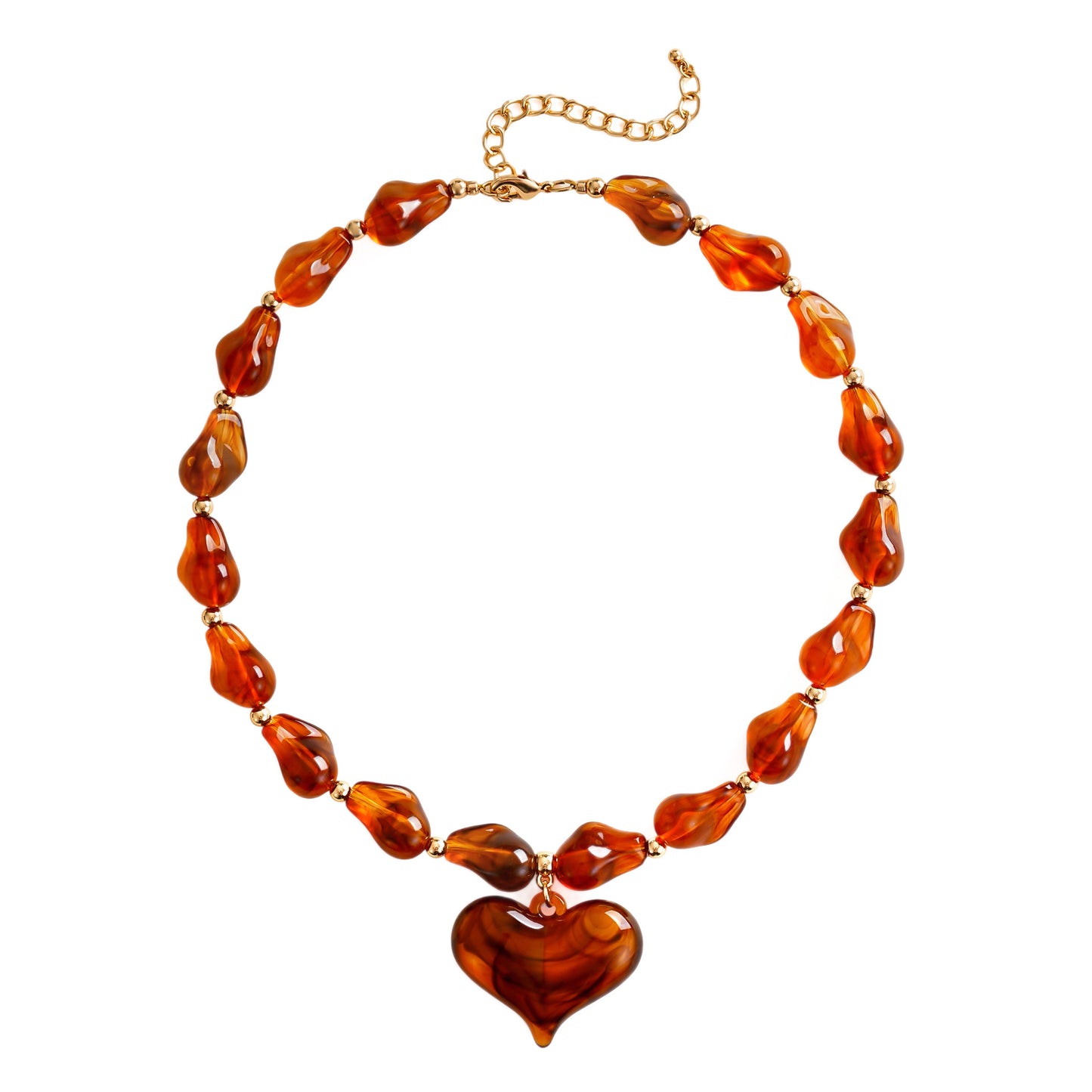 Diamond-shaped Acrylic Pendant Necklace With Large Resin Heart Design