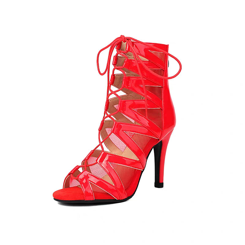 Jazz High Heels Belt Buckle Hollow Mesh Peep Toe Booties