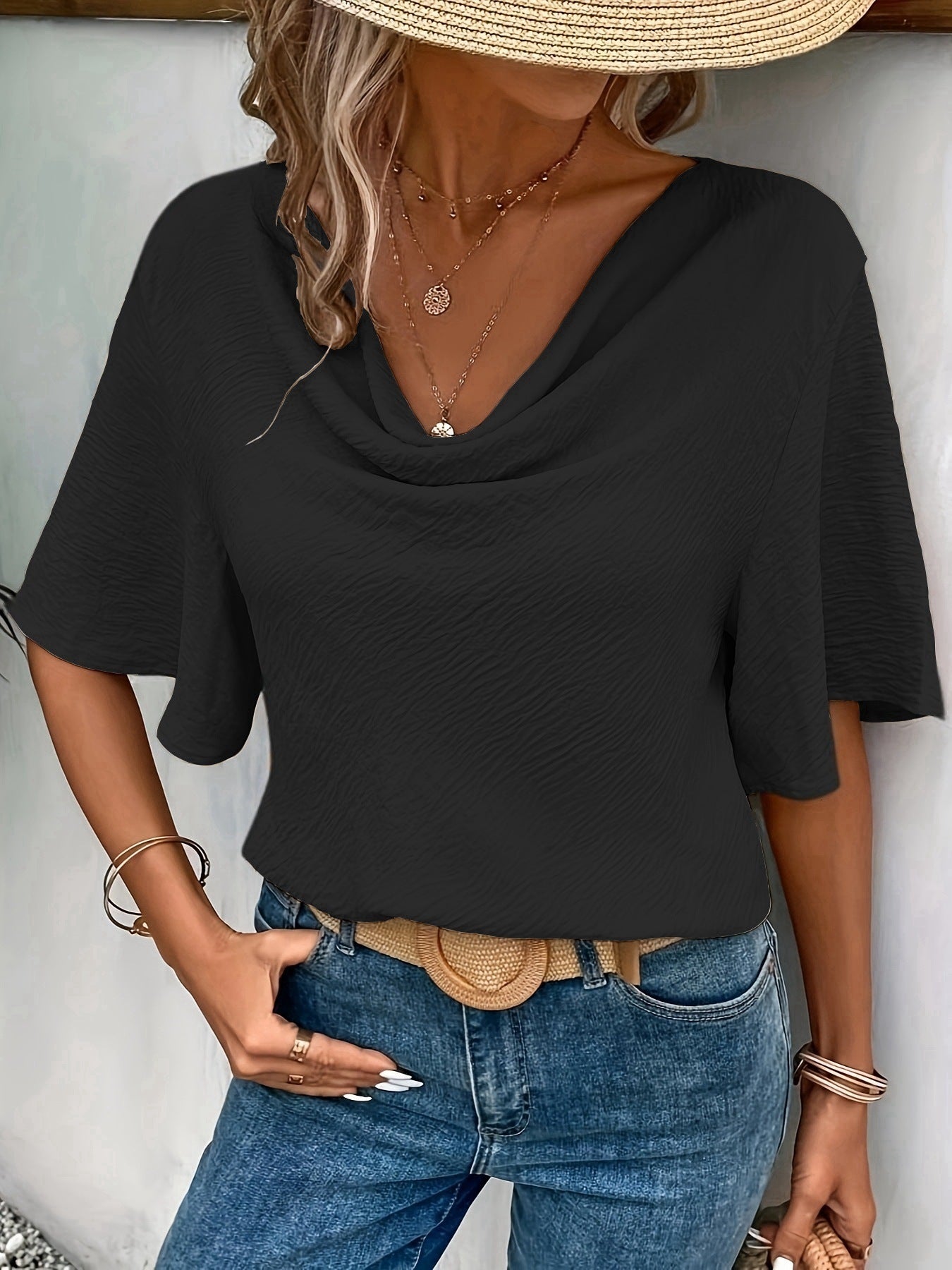 Women's Solid Color Casual Fashion Short Sleeved Shirt