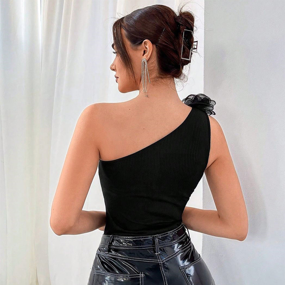 Asymmetrical-neck 3D-decorated Western-style Vest For Women