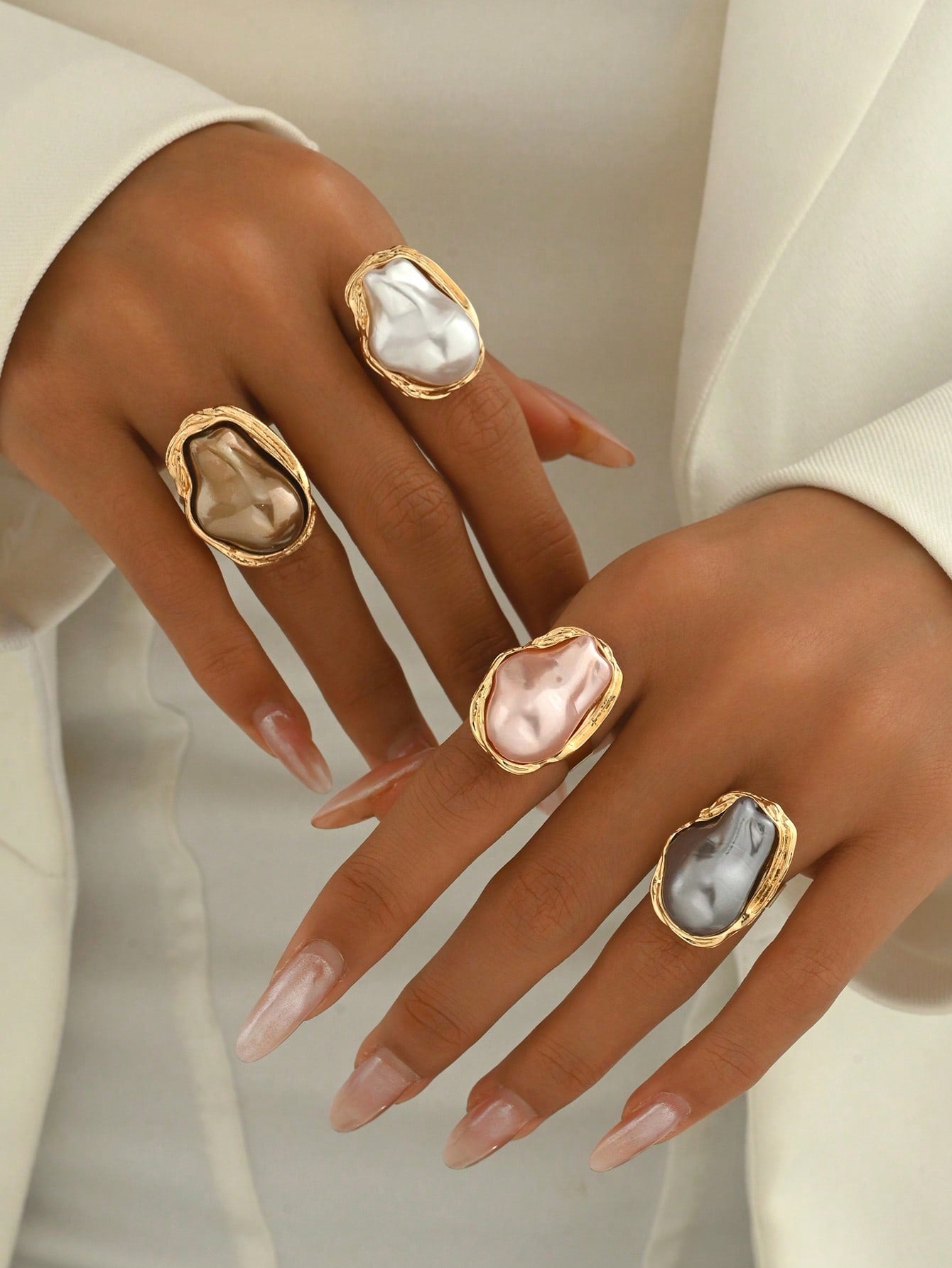 1PC Vacation Style Starfish & Seashell Ring - Irregular Pearl Ring, Minimalist & Elegant, INS-Inspired