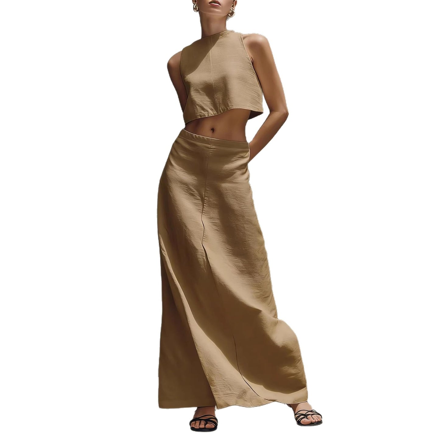 Summer Stylish Slimming Sleeveless Maxi Dress Elegant Two-Piece Set