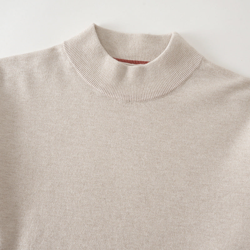 Men's Solid-Color Mock-Neck Knitted Sweater