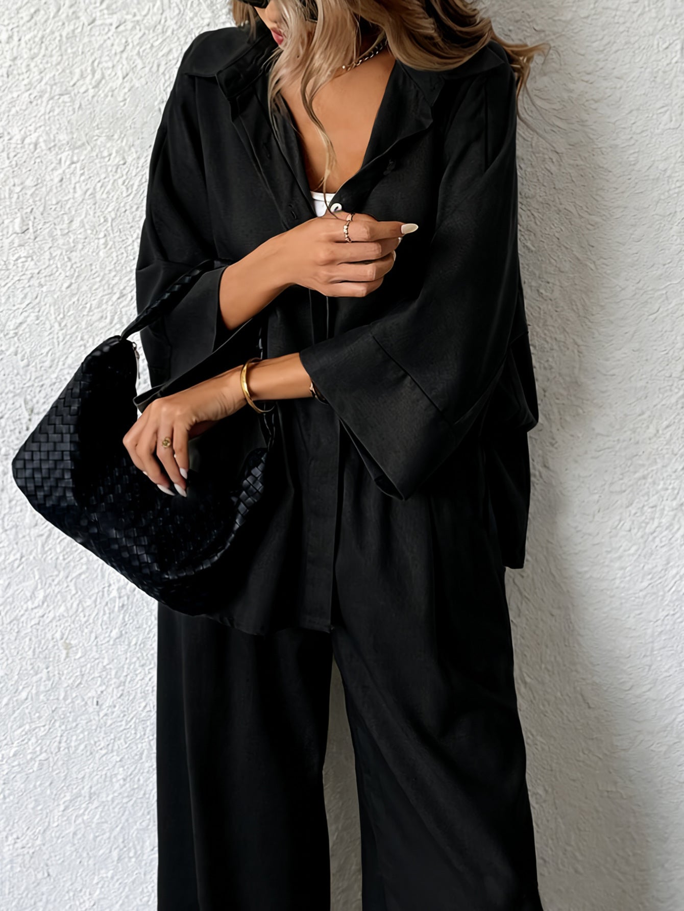 Womens Plus-Size Loose Top And Pants Two-Piece Set
