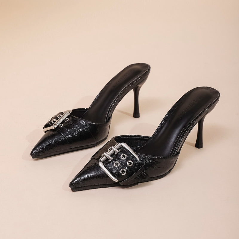 Women's Buckle Decoration Pointed Strap High Heels