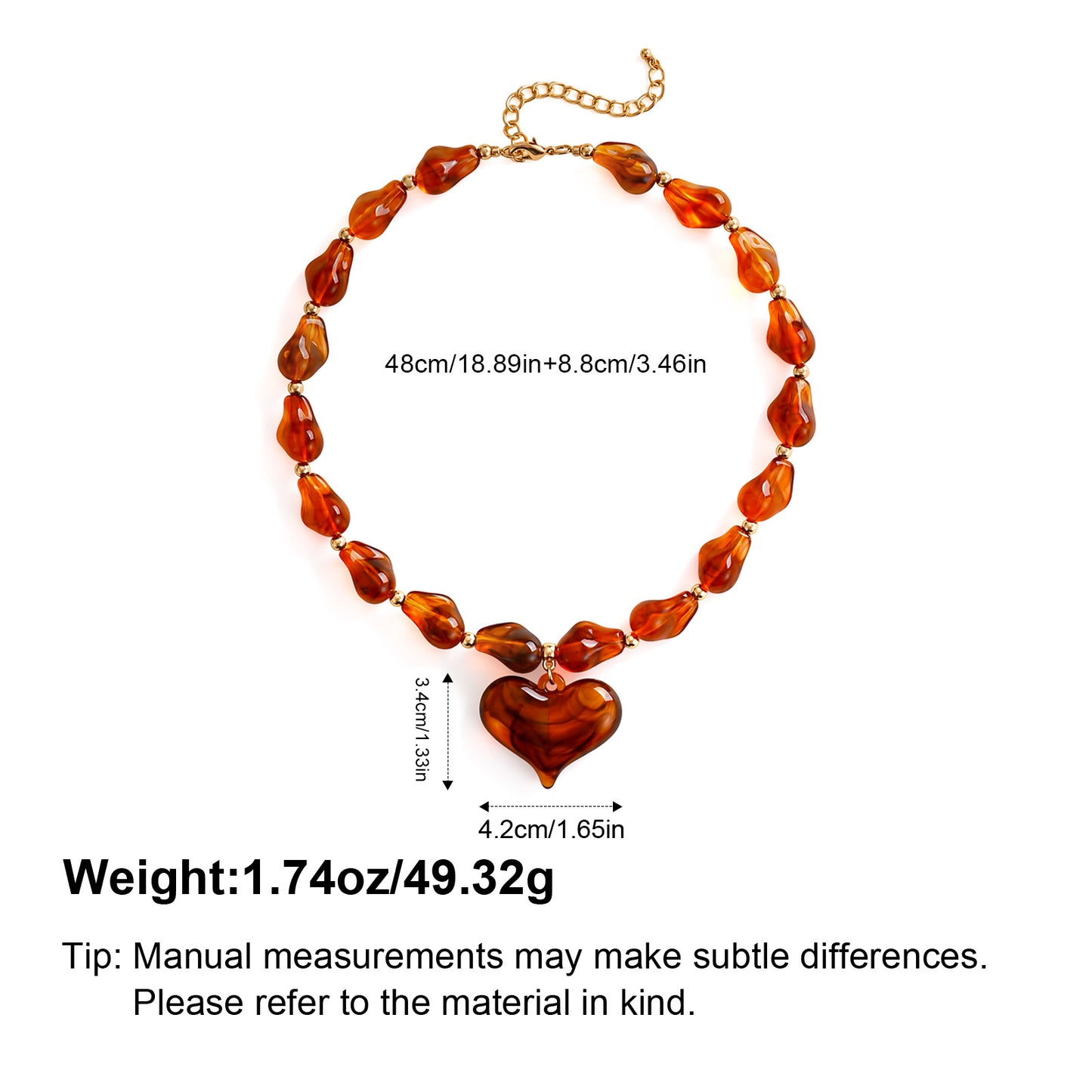 Diamond-shaped Acrylic Pendant Necklace With Large Resin Heart Design