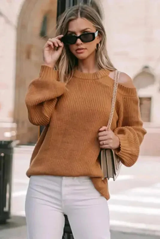 Cold Shoulder Hollow-out Back Sweater-1