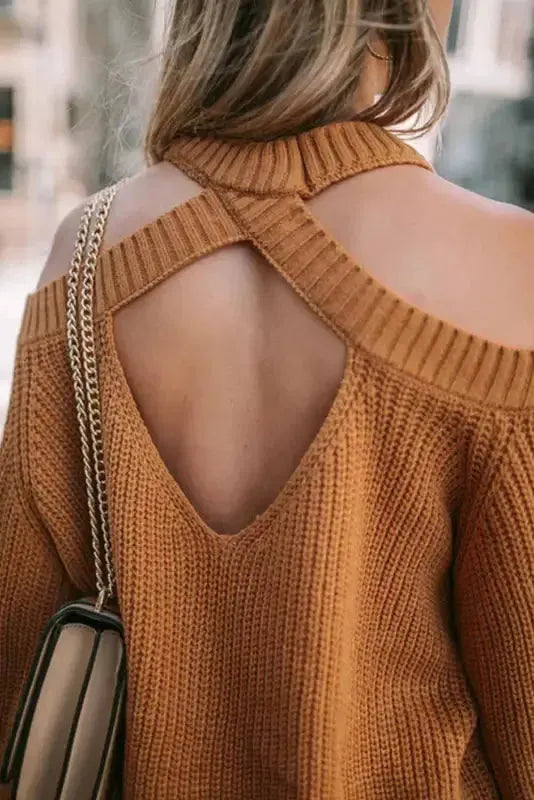 Cold Shoulder Hollow-out Back Sweater-4