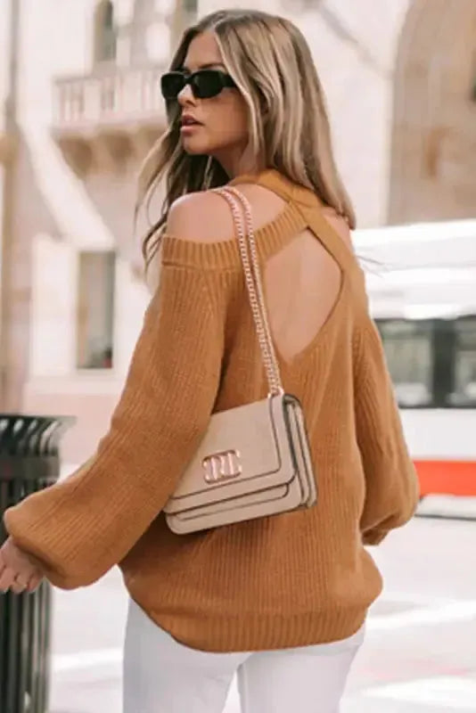 Cold Shoulder Hollow-out Back Sweater-2