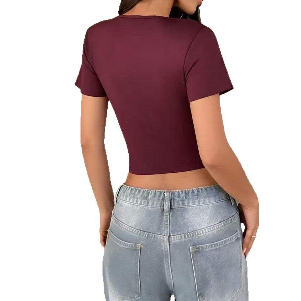 Sexy Short-Sleeve T-Shirt Womens V-Neck Pullover Tops Upper Garment
