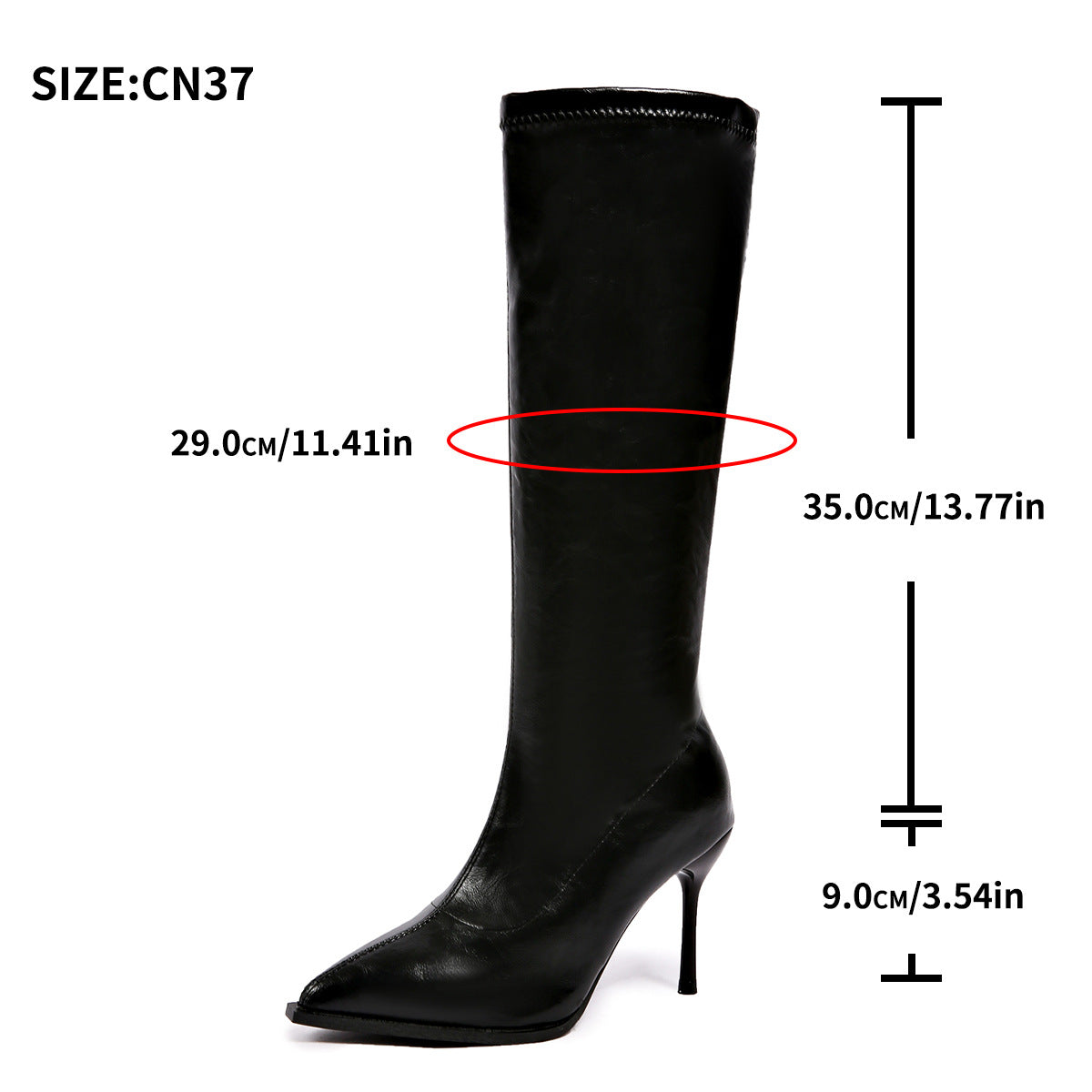 Womens Plus-Size Knight-Style Pointed-Toe Stiletto Boots With Side Zipper