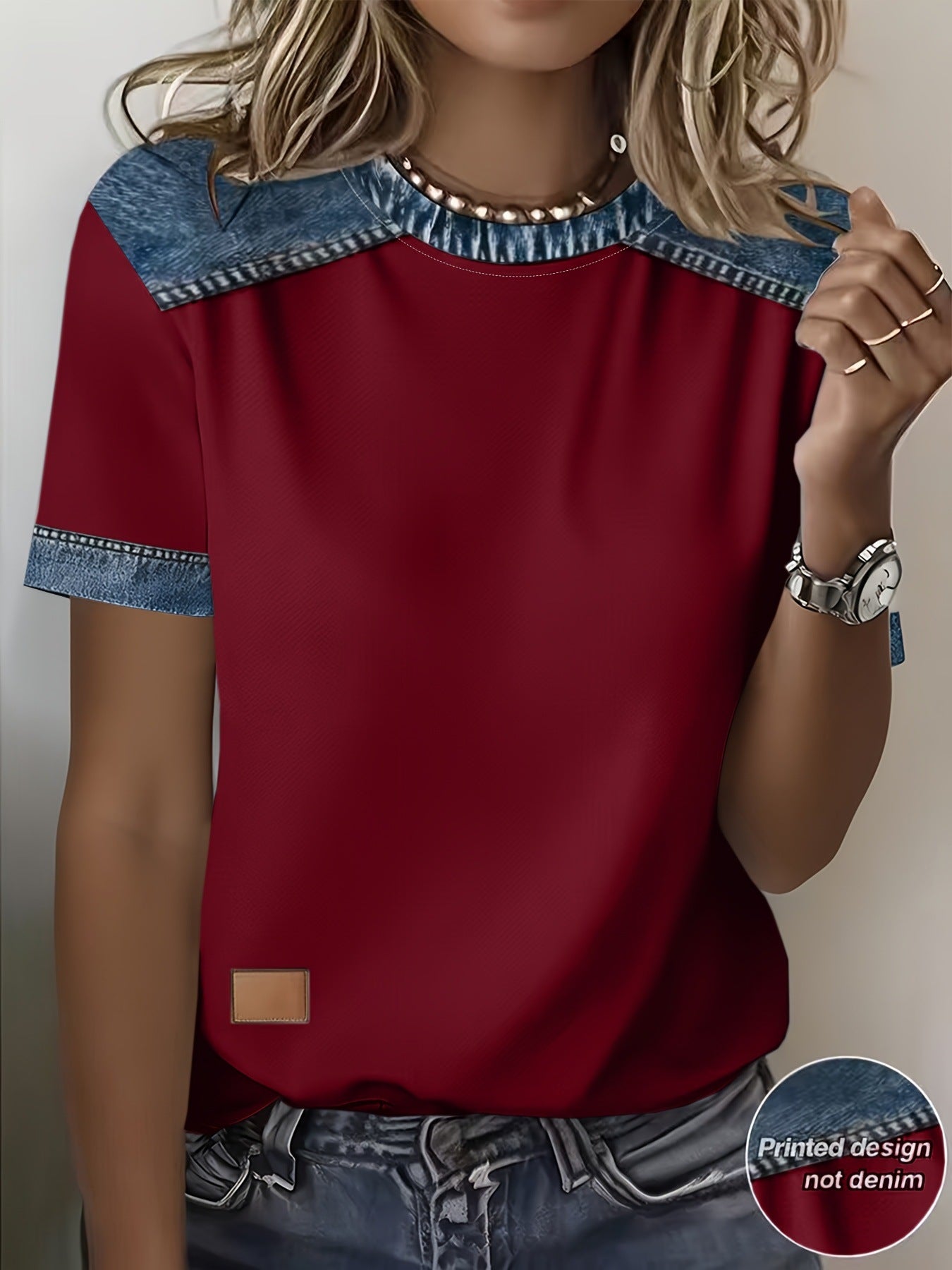 Womens Casual Fashionable Elegant Plus-Size Short-Sleeve Printed T-Shirt
