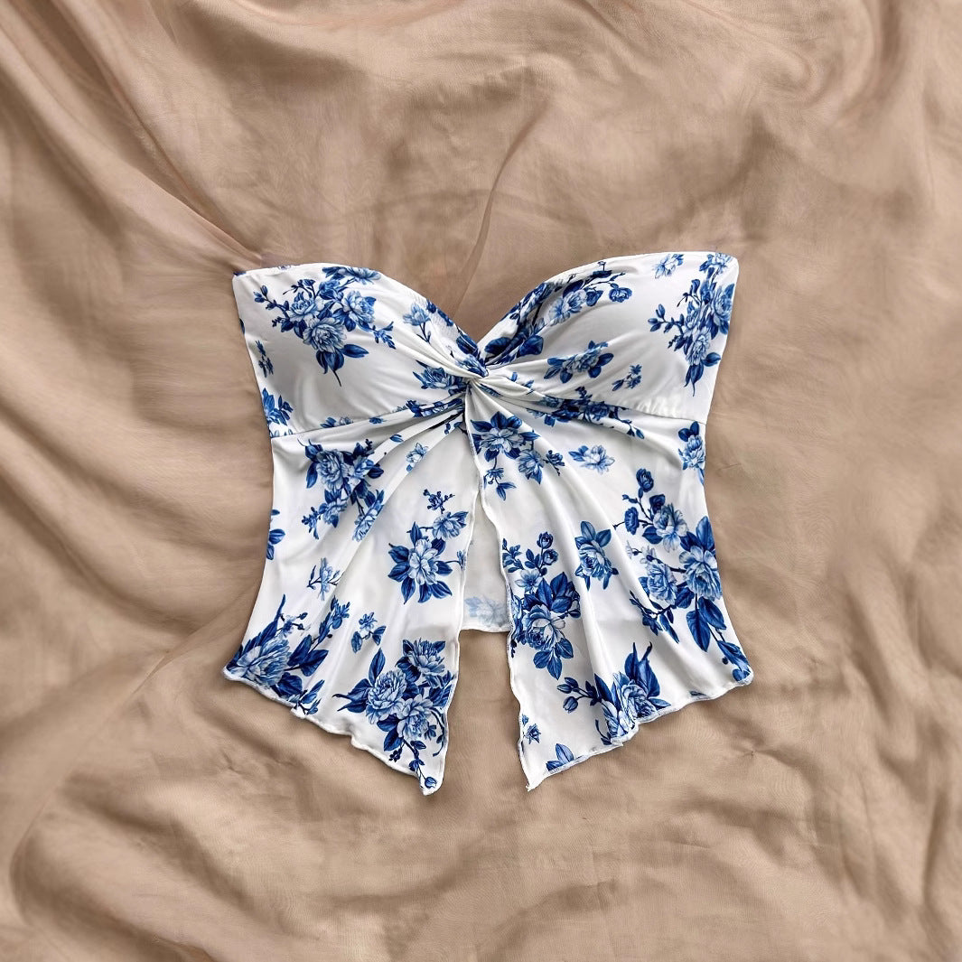 Asymmetrical Hem Vest Resort-Style Wrap Chest Cross-Over Strapless Top Off-Shoulder Top