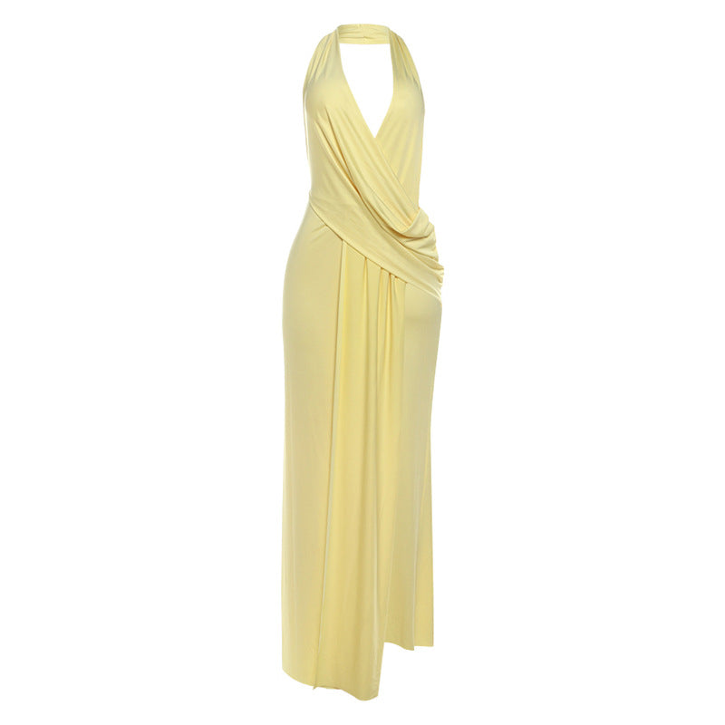 Strapless Backless Deep-V-neck Sexy Slit Dress
