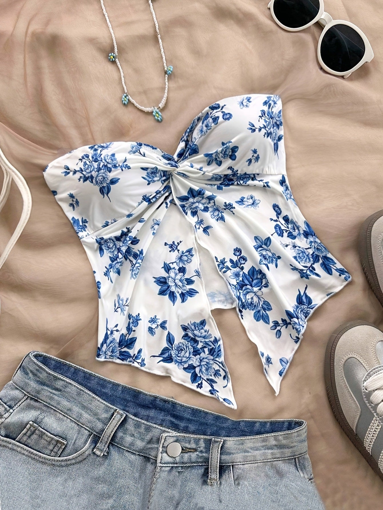 Asymmetrical Hem Vest Resort-Style Wrap Chest Cross-Over Strapless Top Off-Shoulder Top