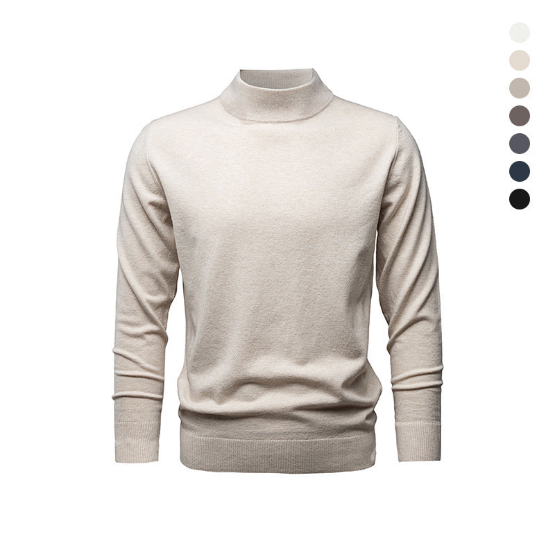 Men's Solid-Color Mock-Neck Knitted Sweater