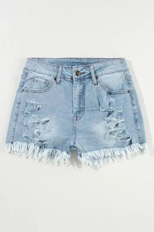 Distressed Ripped Denim Shorts - Raw Hem High Waist