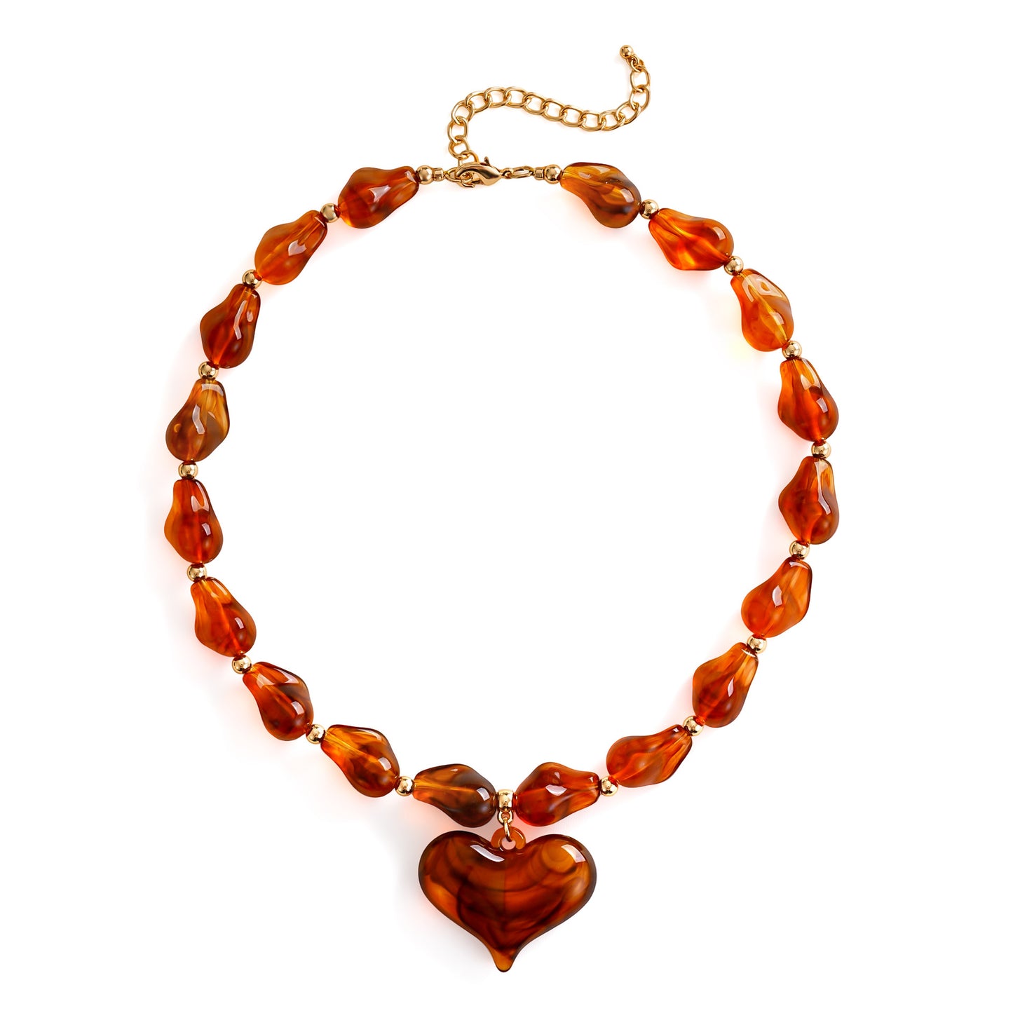 Diamond-shaped Acrylic Pendant Necklace With Large Resin Heart Design