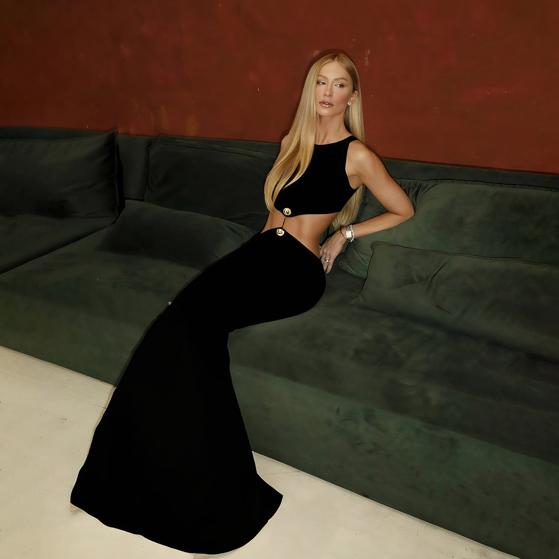 Womens Fashionable Sexy Midriff-baring Sleeveless Dress