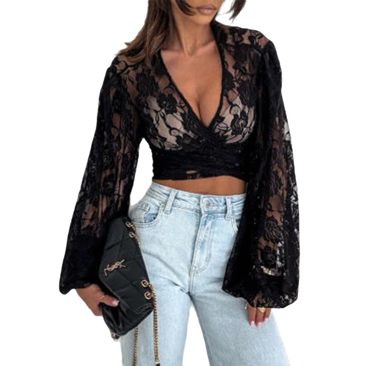 Girl Group Style Lace Long-Sleeve Top T-Shirt Womens