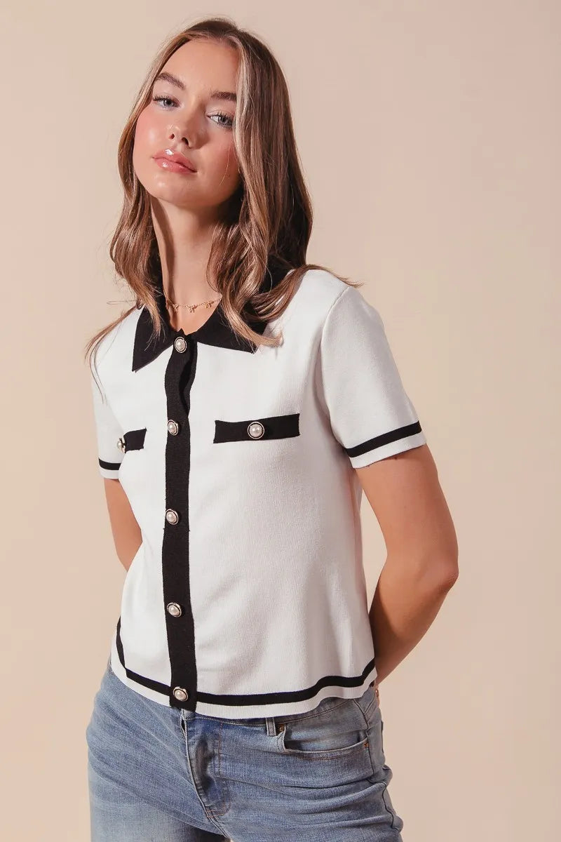 SO ME Button Down Knitted Sweater Shirt Top-2