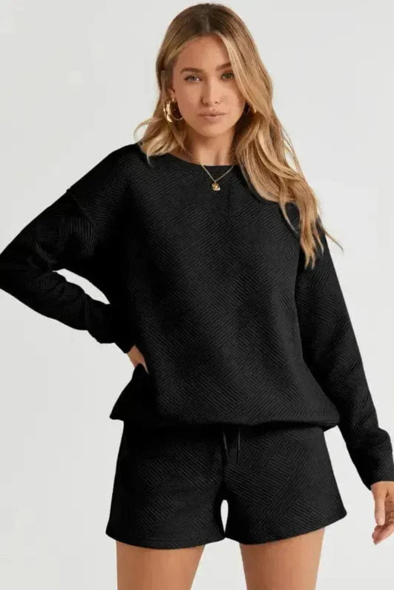 Ensemble de vêtements d'intérieur texturés noirs Fashionfitz pour femmes