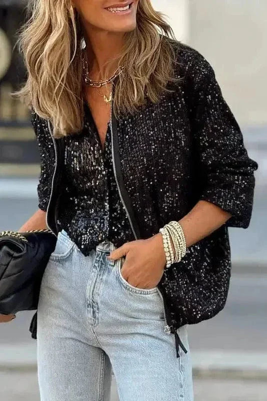 Sequin Swirl Zip-Up Jacket-0