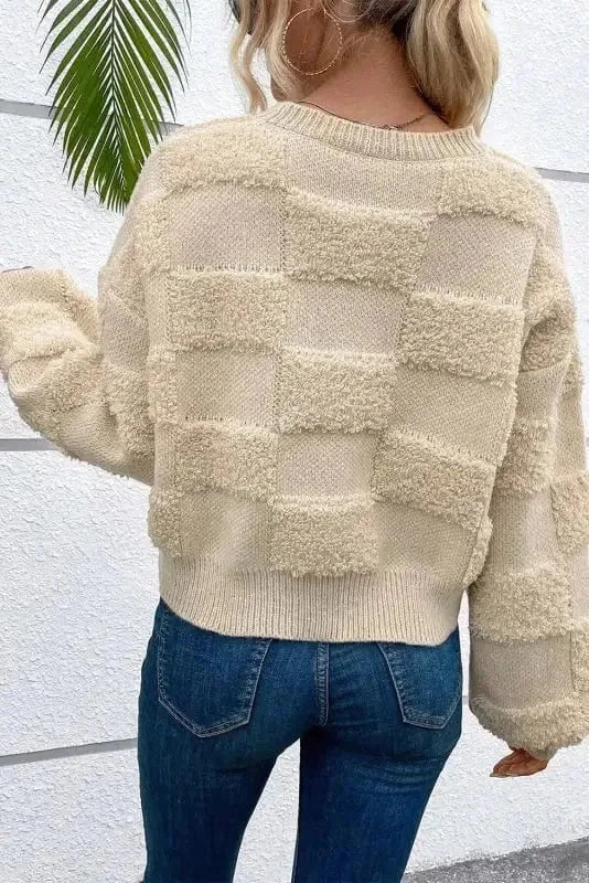 Checkered Sherpa Loose Sweater-1