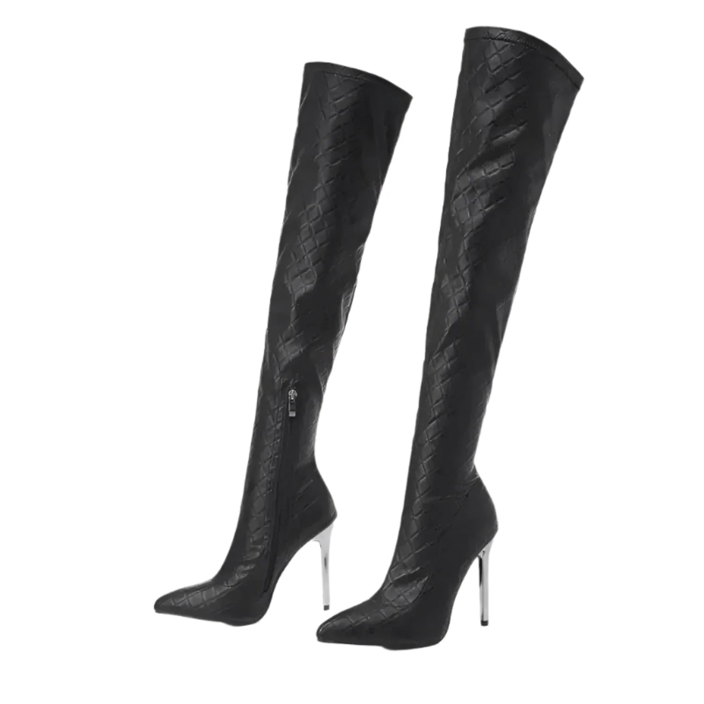 Metallic Over-The-Knee Stiletto Boots - Statement High Heel Thigh Highs