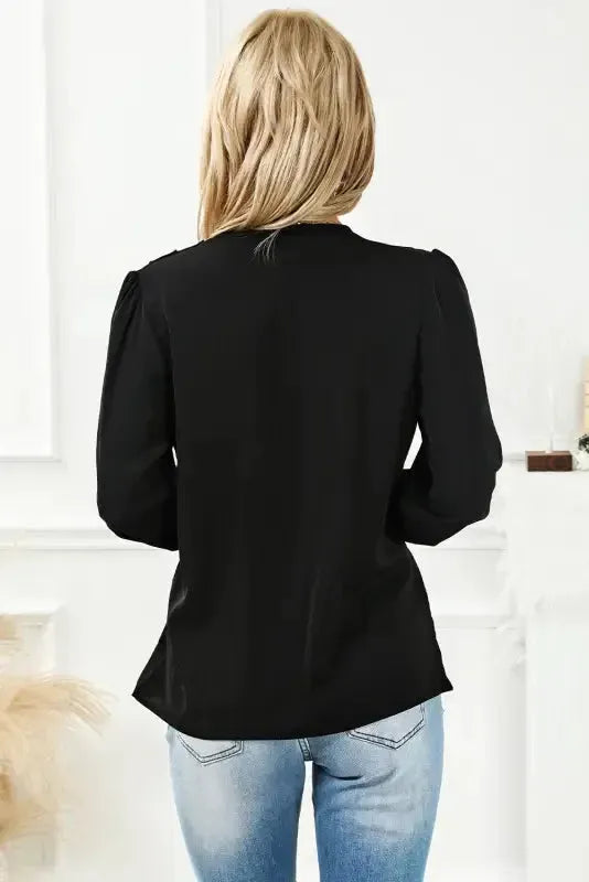 Surplice Neck Shirred Cuffs Draped Blouse-1