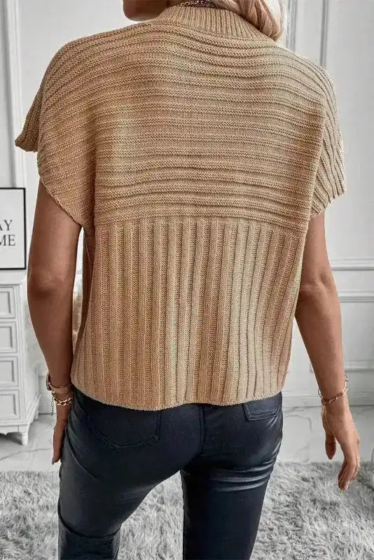 Beige Rib-Knit Top