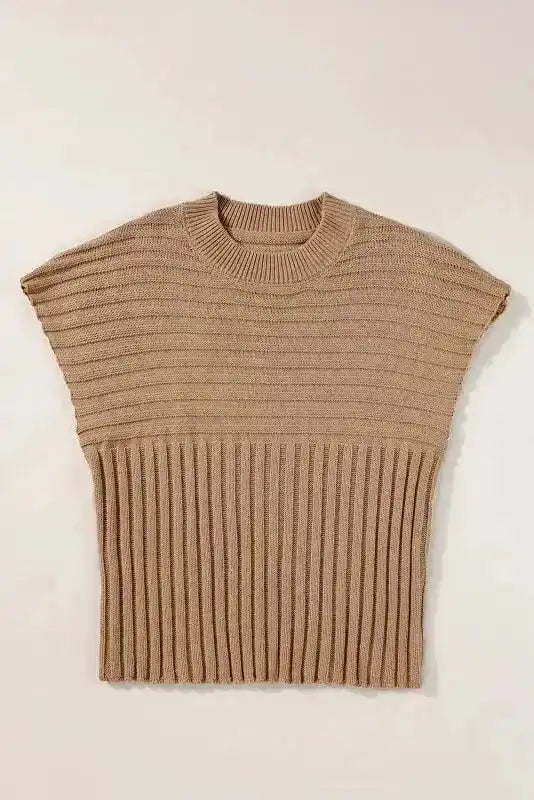 Beige Rib-Knit Top