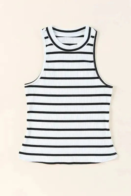 White Striped Ribbed Tank Top