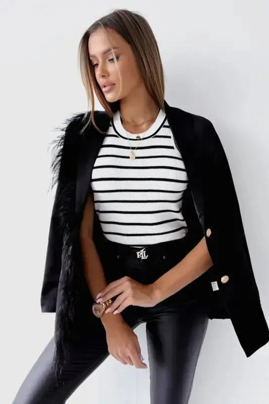 White Striped Ribbed Tank Top